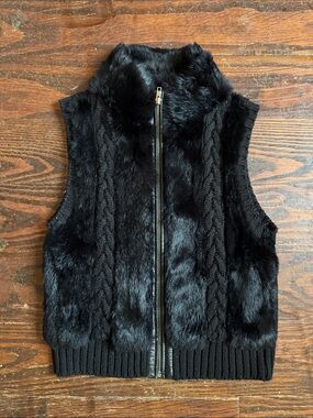 Women's Genuine Rabbit Fur and Wool Fur Zip Vest